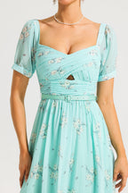 Floral Sweetheart Neck Pleated Midi Dress With Belt