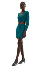 Knit Bottom Long Sleeve Mini Dress With Belt