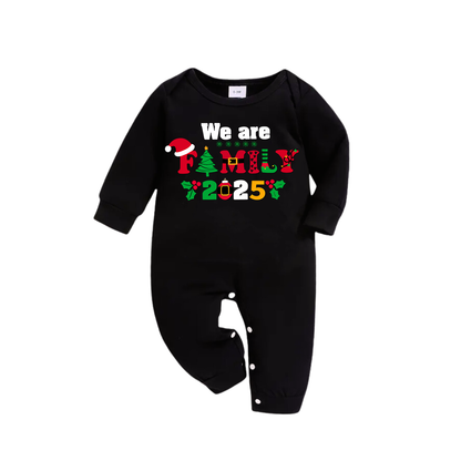 "We Are Family 2025" Coloful Text Pattern Black Long Sleeve Top