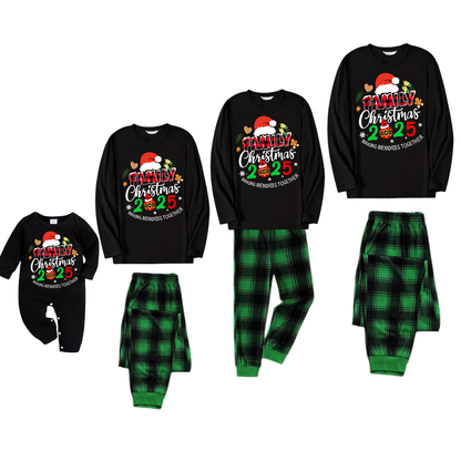 "Making Memories Together Christmas 2025" Print Black and Green Plaid Pants Family Matching Pajamas
