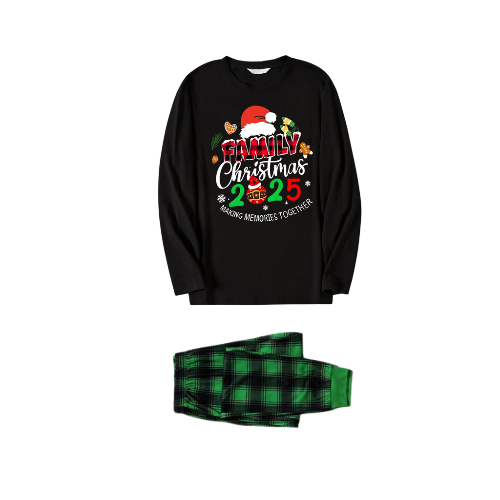 "Making Memories Together Christmas 2025" Print Black and Green Plaid Pants Couple Matching Pajamas