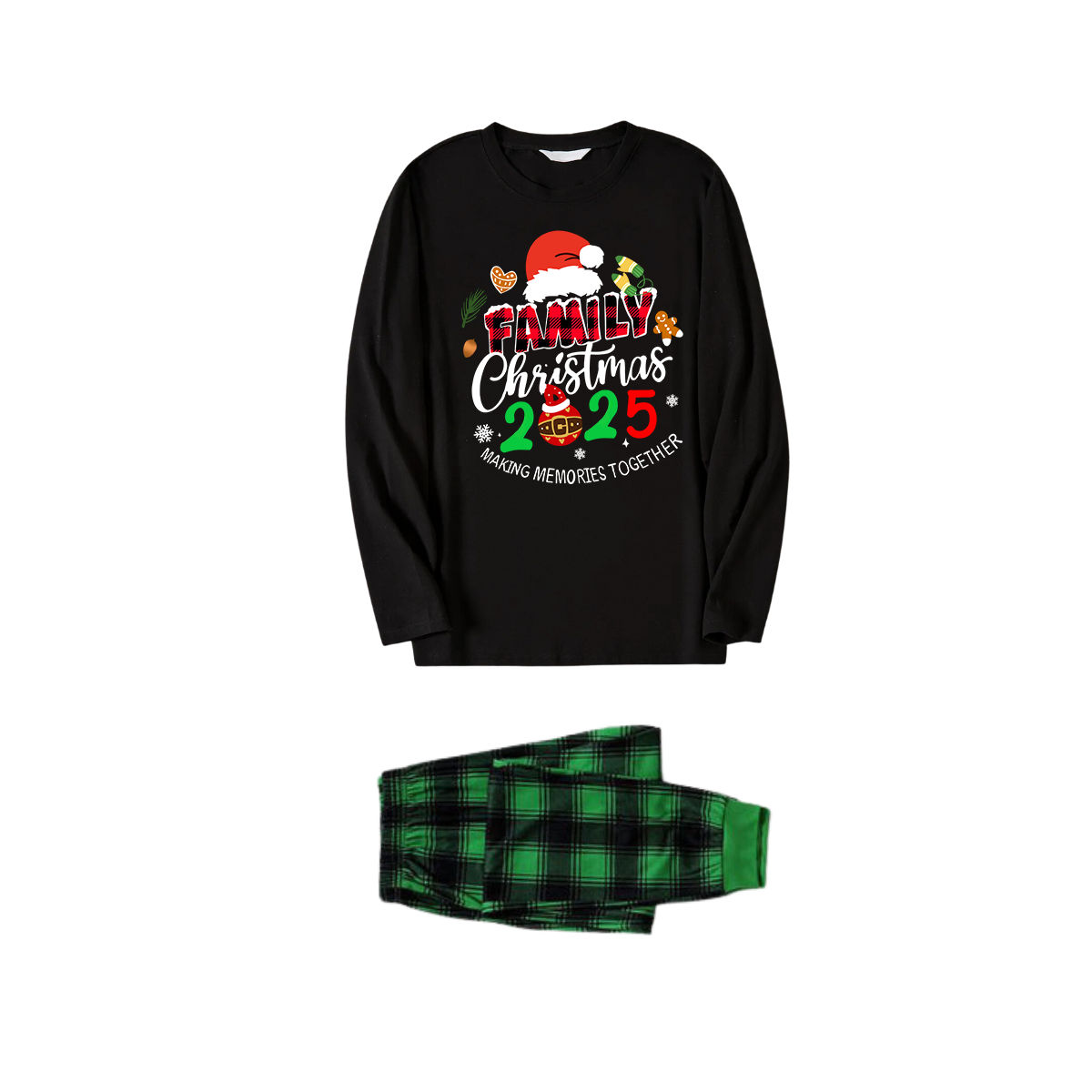"Making Memories Together Christmas 2025" Print Black and Green Plaid Pants Family Matching Pajamas