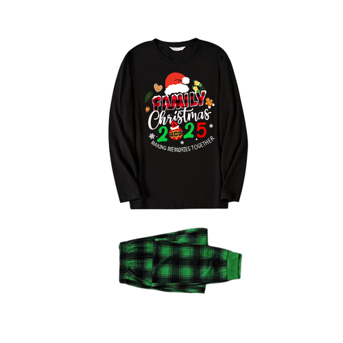 "Making Memories Together Christmas 2025" Print Black and Green Plaid Pants Couple Matching Pajamas