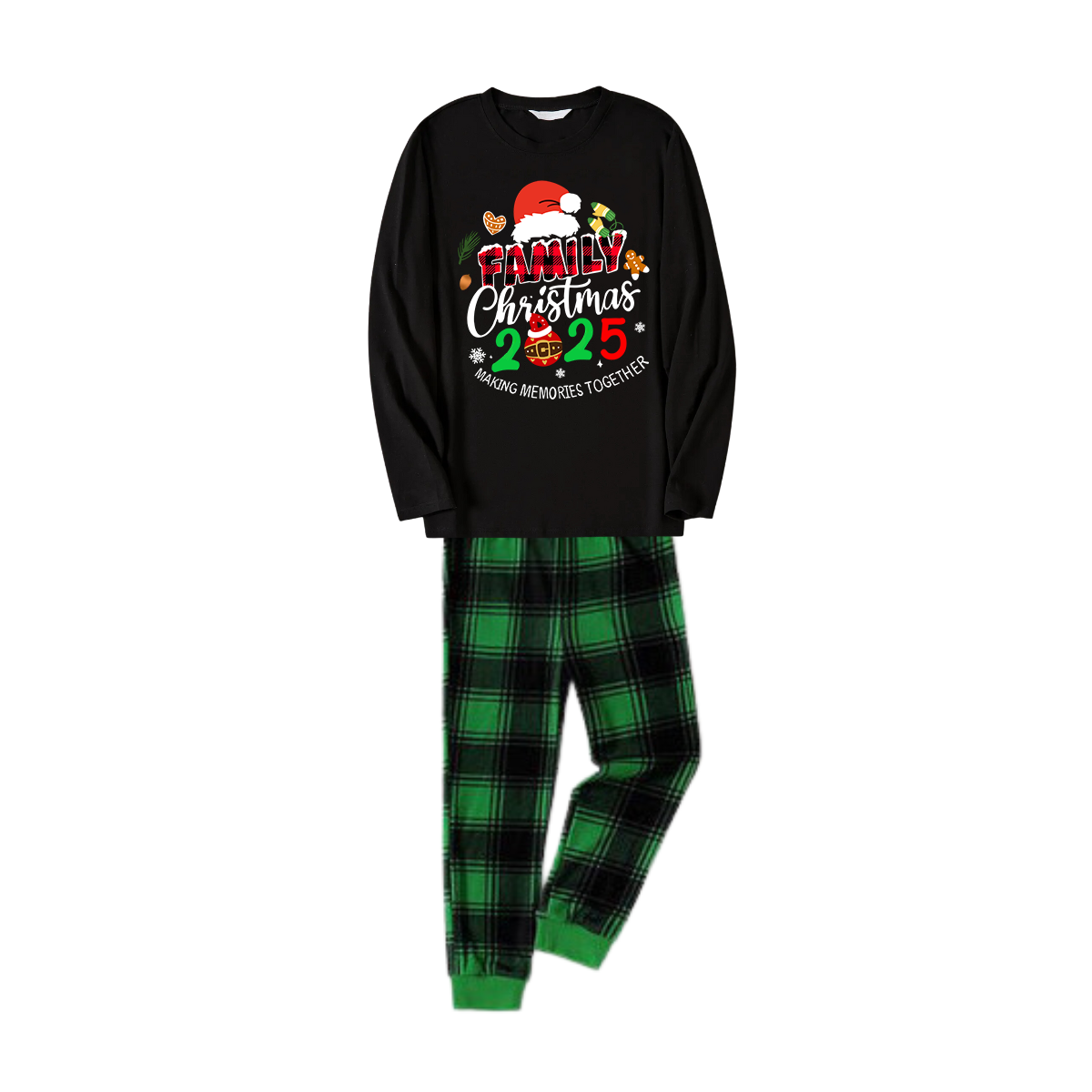 "Making Memories Together Christmas 2025" Print Black and Green Plaid Pants Couple Matching Pajamas