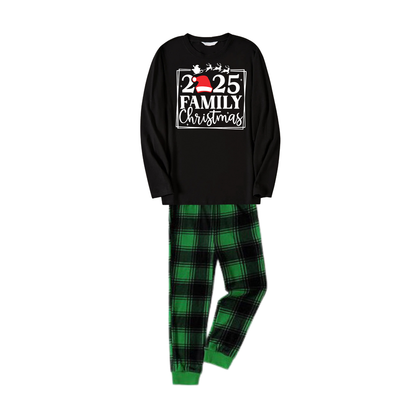 "Family Christmas 2025" Text Printed Black and Green Plaid Family Christmas Matching Pajamas