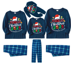 Family Christmas 2025 Making Memories Together Text Print Blue Long Sleeve Top With Blue Plaid Family Matching Pajamas