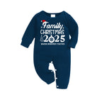 "Family Christmas 2025 " Text Print Blue Long Sleeve Top With Blue Plaid Family Matching Pajamas