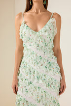 Floral Lace Frill Midi Dress
