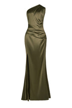Satin Skew Collar Split Maxi Dress