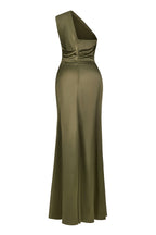 Satin Skew Collar Split Maxi Dress