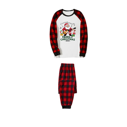 Red and Black Plaid Christmas Pajamas Set With Santa and "Family Christmas" Print