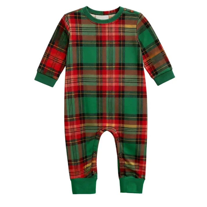 Cozy Christmas Family PJS – Button-Up Shirt Green Plaid Pants Pajamas Set