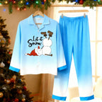Gradient Color Snowman Button-Up Couple Christmas Pajamas Set