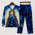 Holiday Couple Button-Up Blue Tie-dyed Christmas Pajamas Set