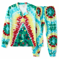 Holiday Couple Button-Up Green & Yellow Tie-dyed Christmas Pajamas Set