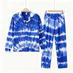 Holiday Family Button-Up Blue & Tree Tie-dyed Christmas Pajamas Set