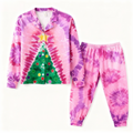 Holiday Couple Button-Up Pink Tie-dyed Christmas Pajamas Set