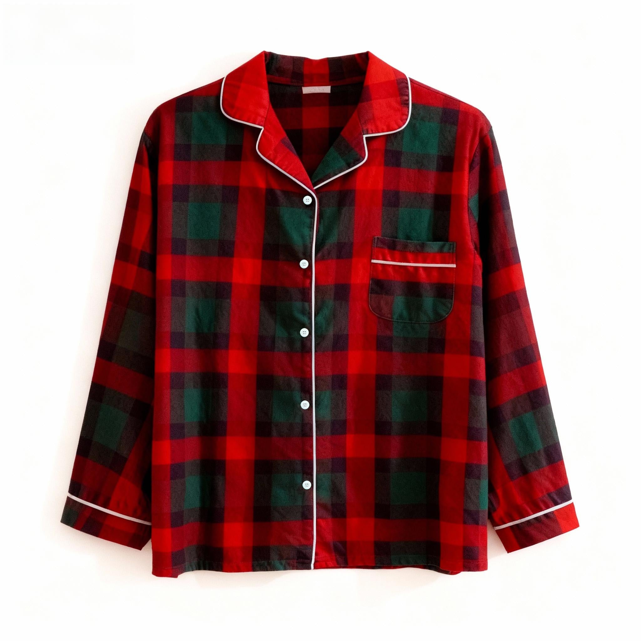 Couple Red and Green Plaid Button Up Pajamas Sets