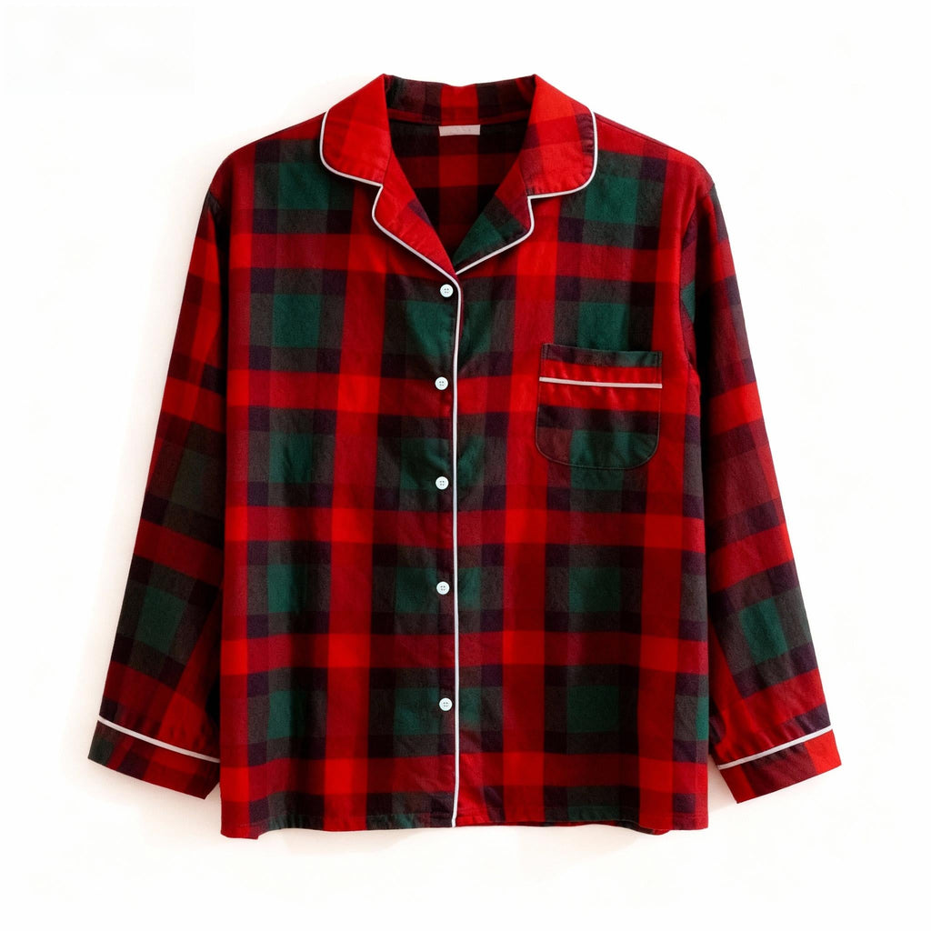 Matching Christmas Red and Green Plaid Button Up Family Pajamas Sets