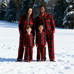 Matching Christmas Red and Green Plaid Button Up Family Pajamas Sets