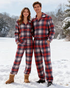 Cozy Button-Front Plaid Couple PJ Sets for Christmas