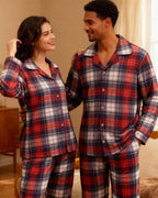 Cozy Button-Front Plaid Couple PJ Sets for Christmas