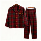 Couple Matching Red Plaid Button Up Pajamas Sets