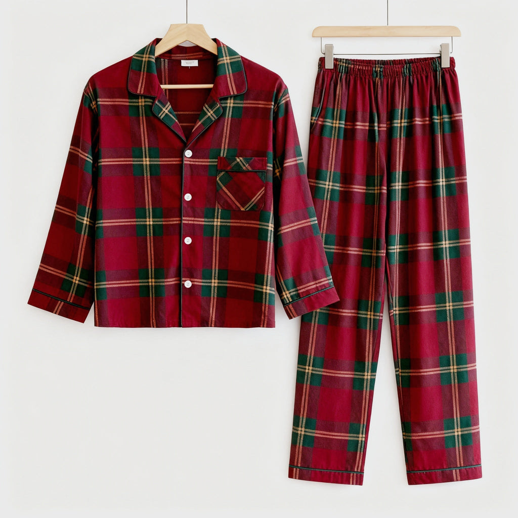 Couple Matching Festive Red Plaid Pajama Set