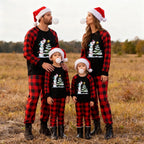 Red and Black Plaid Christmas Pajamas Set with Snowman & Christmas Tree Print