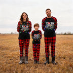 "2025 Family Christmas" Letter Print Black & Red Plaid Family Matching Black Pajamas