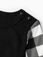 Family Christmas 2025 Making Memories Together Text Print Black Long Sleeve Top with Black And White Plaid Pants Family Matching Pajamas