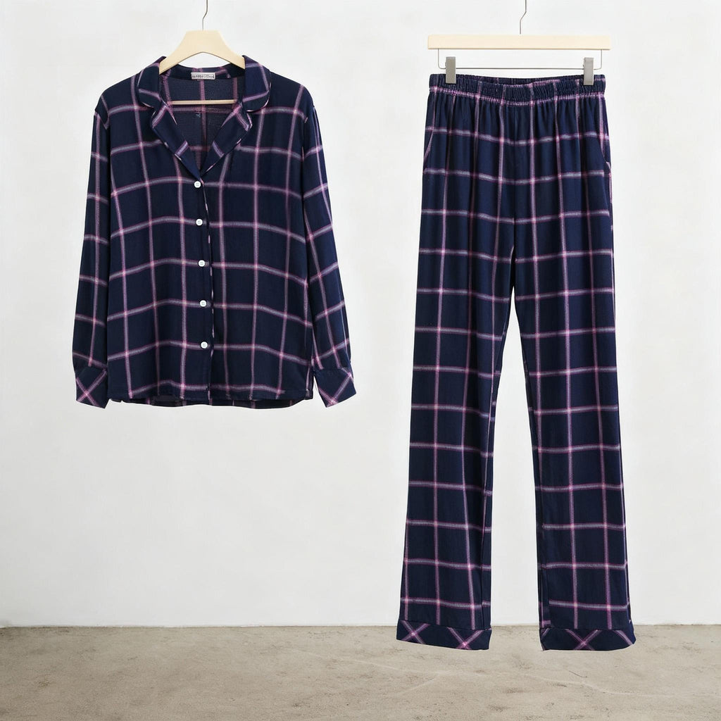 Family Matching Pajamas Blue Plaid Cotton Set