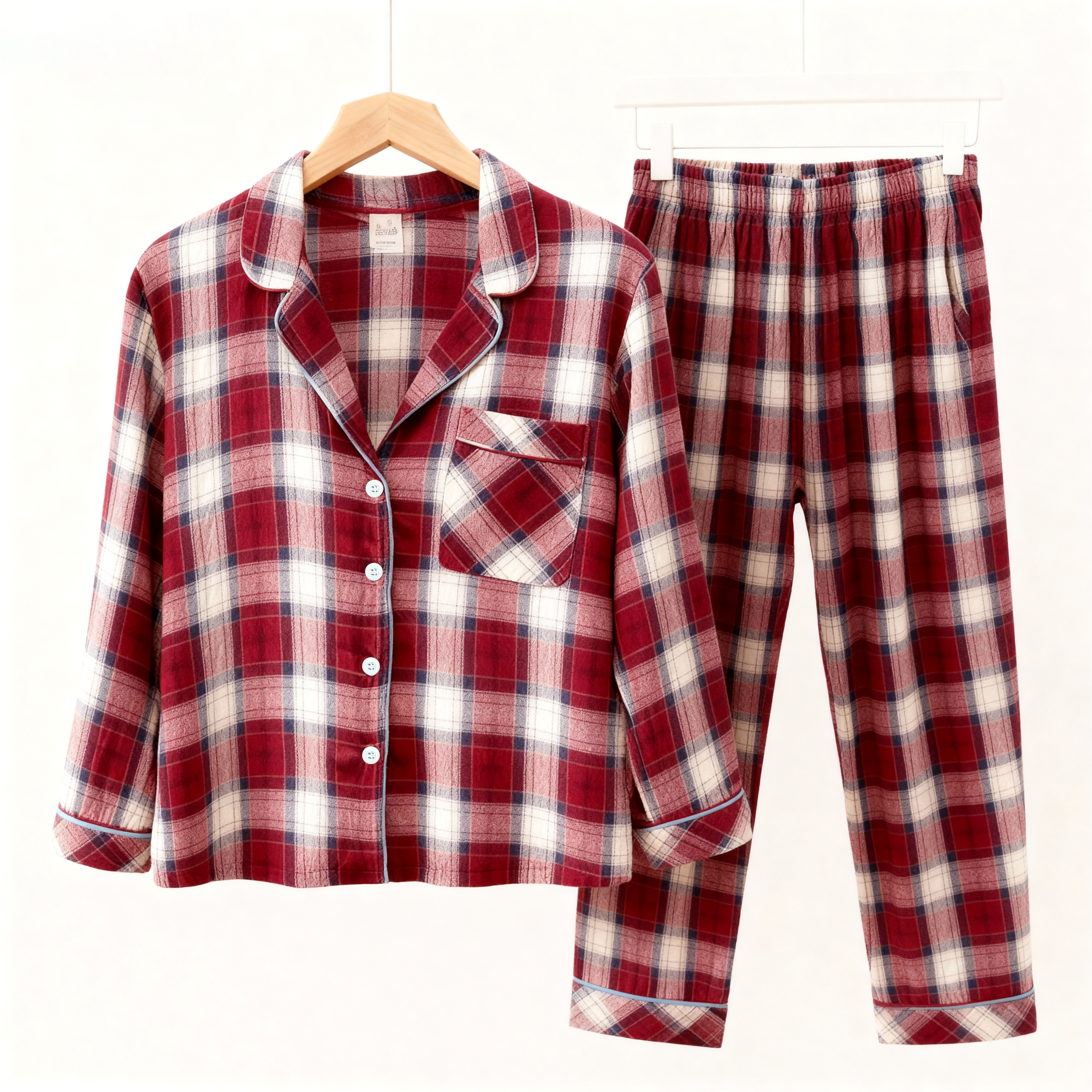 Cozy Family Christmas Pajamas Red and White Plaid Cotton Set