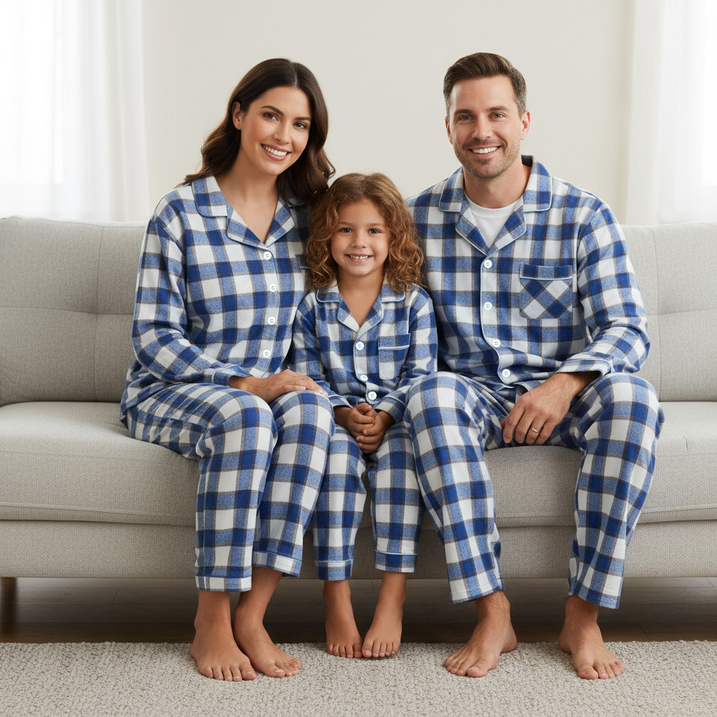 Matching Holiday Pajamas for Family Blue Plaid Set