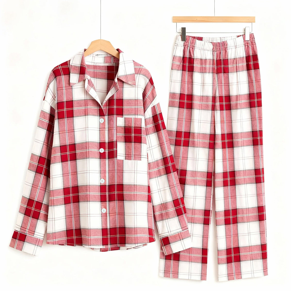 Matching Family Sleepwear Red White Plaid Christmas Pajamas Set