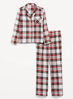Holiday Couple Red Plaid Button-Front Christmas Pajamas Set