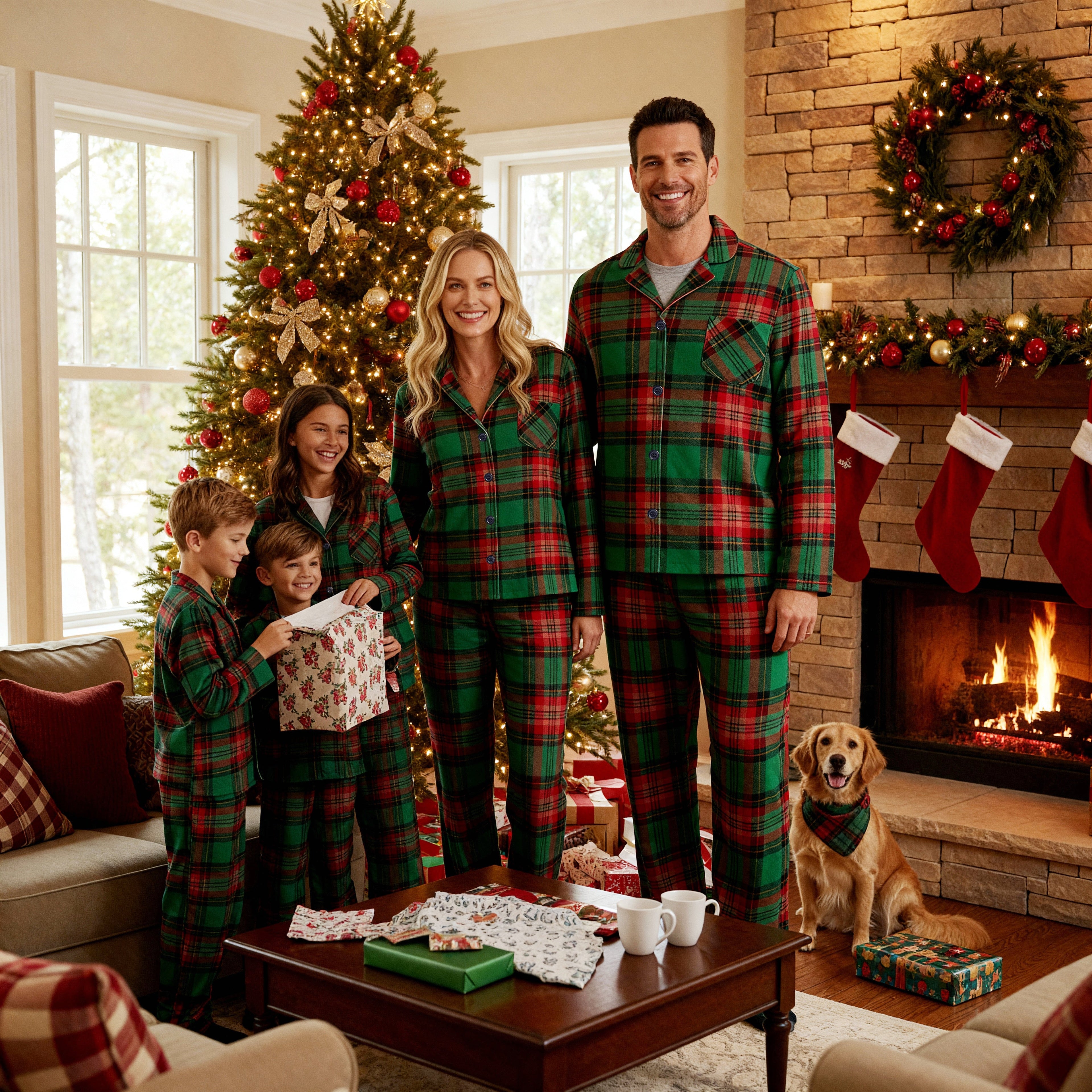 Holiday Family Green Plaid Christmas Pajamas Set