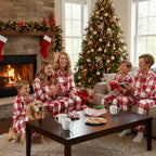 Matching Family Sleepwear Red White Plaid Christmas Pajamas Set