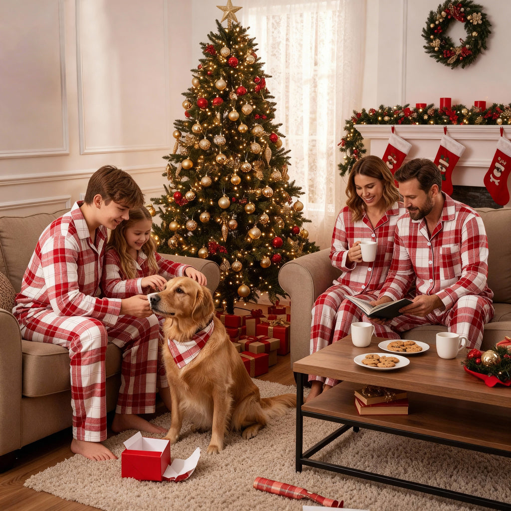 Matching Family Sleepwear Red White Plaid Christmas Pajamas Set