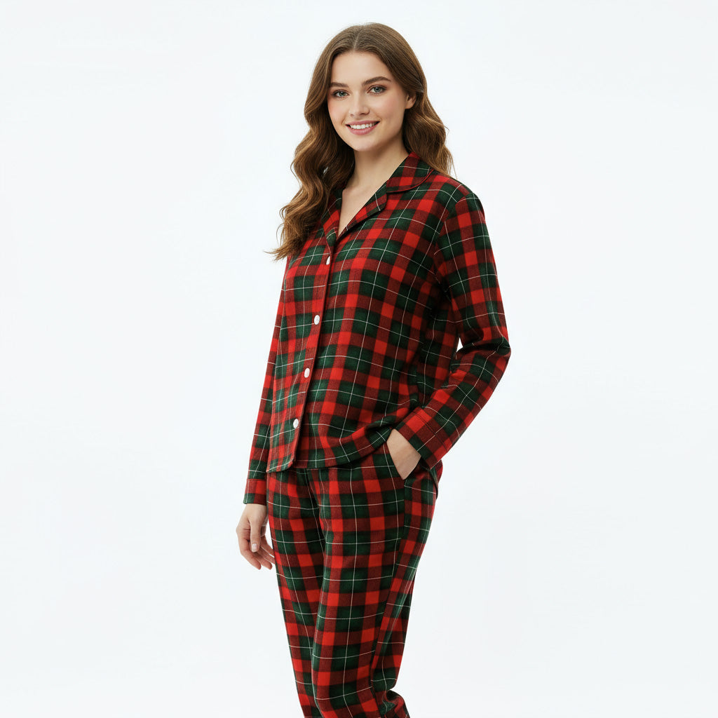 Christmas Red and Green Plaid Button Up Family Pajamas Sets