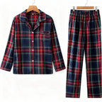 Family Matching Holiday Sleepwear Red Blue Plaid Long Sleeve Pajama Set