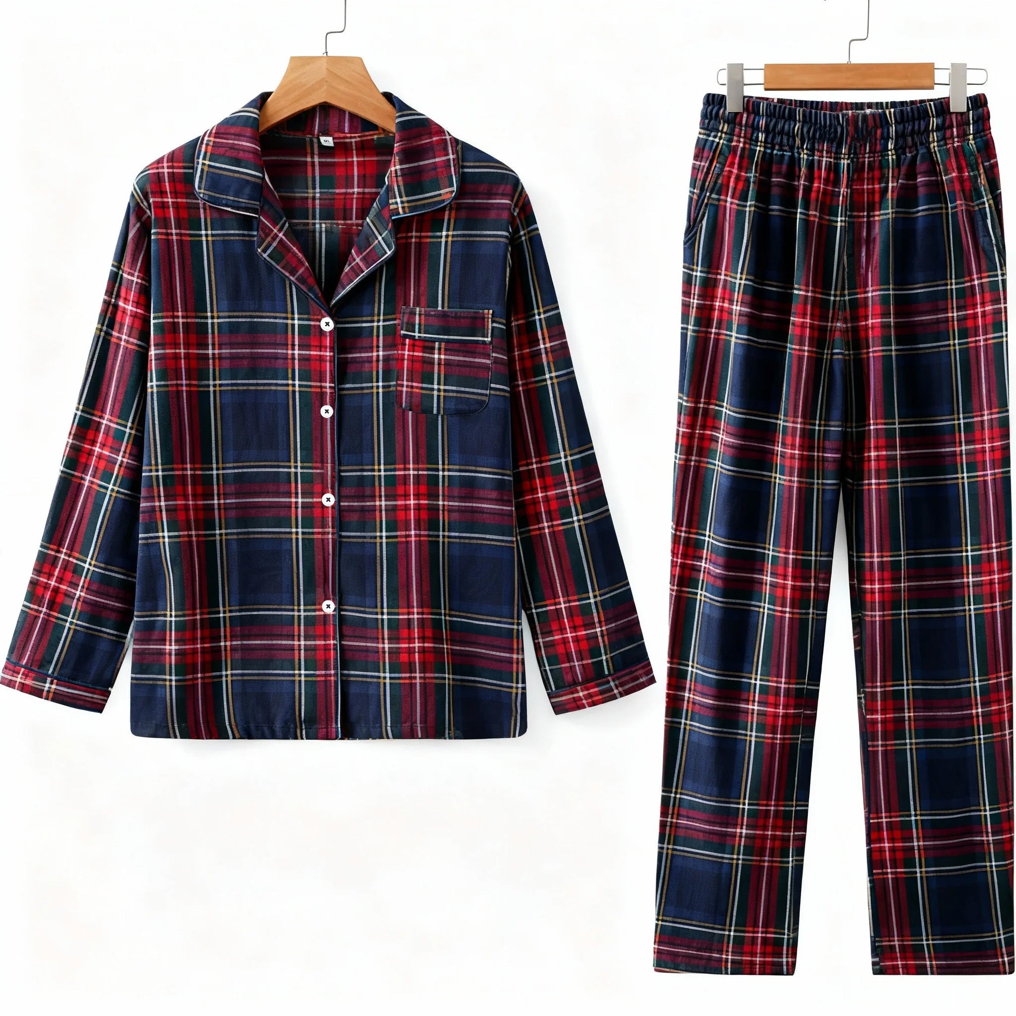 Family Matching Holiday Sleepwear Red Blue Plaid Long Sleeve Pajama Set