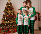 Green Raglan Top Green Plaid Christmas Pajamas Set With “HO HO HO ”Funny Cartoon Print