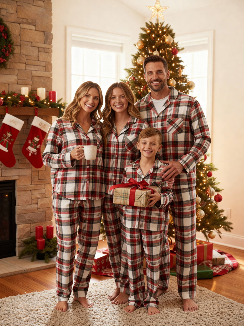 Holiday Family Red Plaid Button-Front Matching Pajamas Set