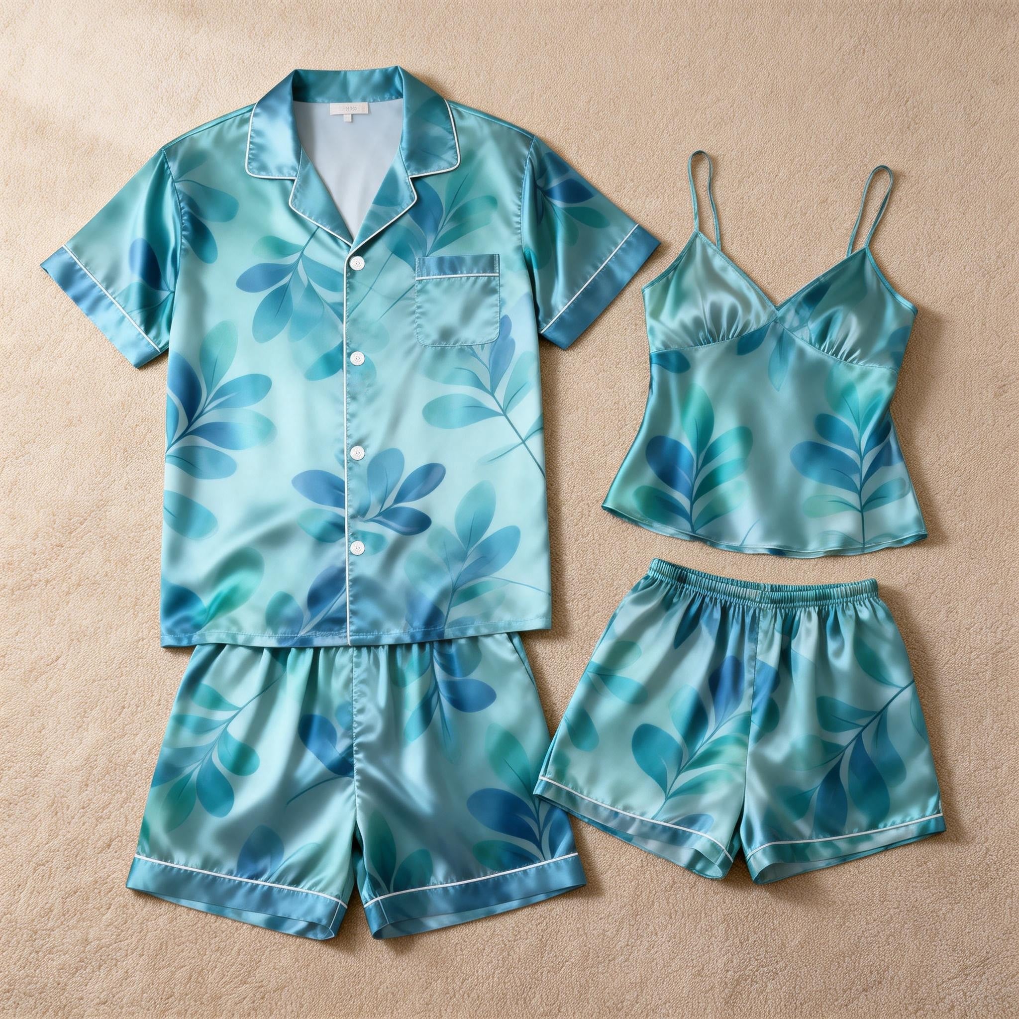 Men Classic Floral Satin Pajamas Short Set