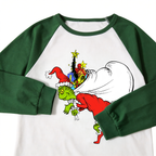 Christmas Green Pajamas Set With Cartoon Pattern Print