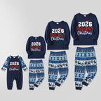 2026 Family Christmas Text Print Blue Family Christmas Matching Pajamas