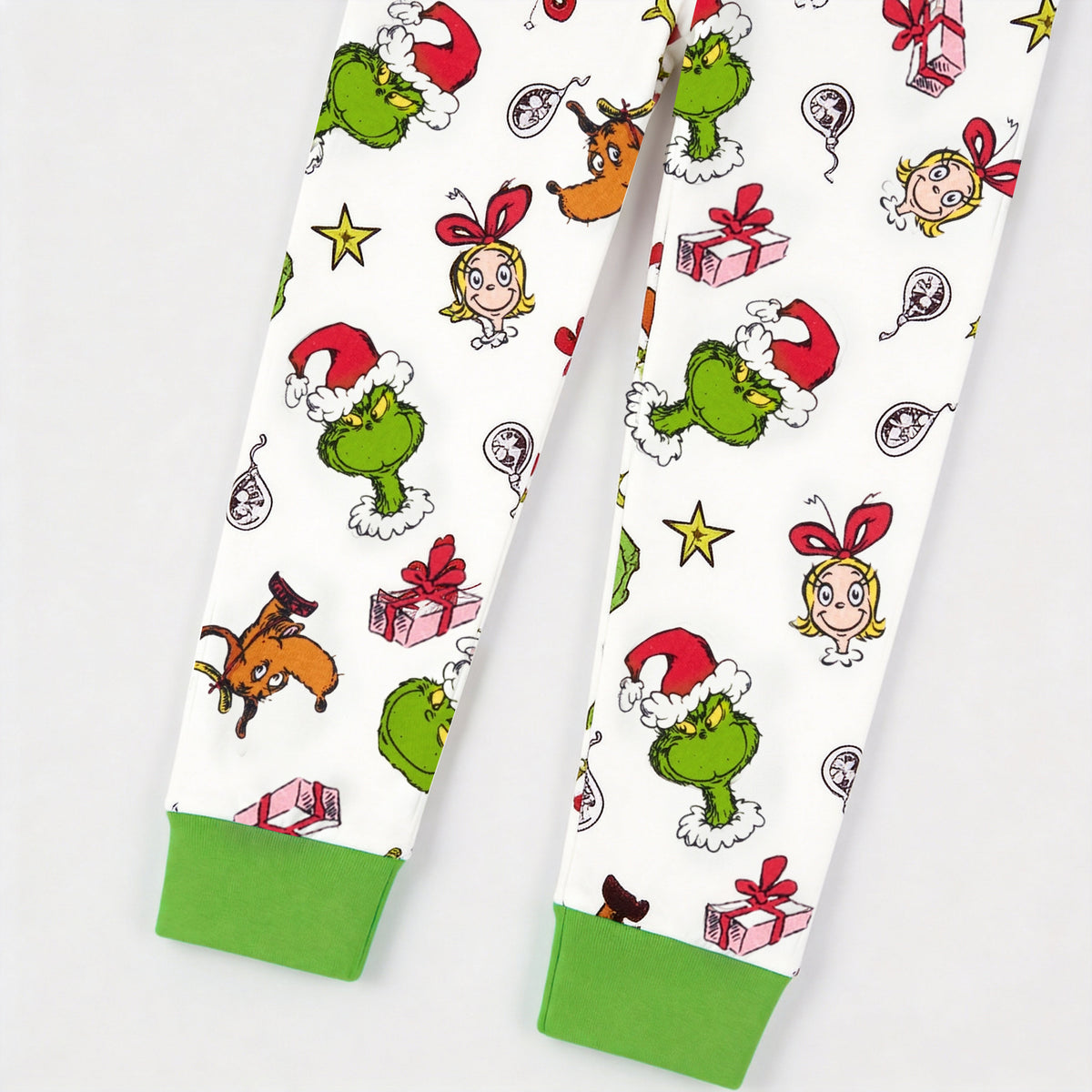 Green Grinch Christmas Family Matching Pajamas Set with Santa Hat Graphic Top and Print Pants