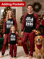Christmas Tree & "2026 Making Memories Together" Patterned Contrast top and Black & Red Plaid Pants Couple Matching Pajamas Set