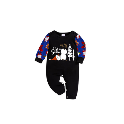 Let It Snow Family Christmas Pajamas - Black & Blue Santa Print
